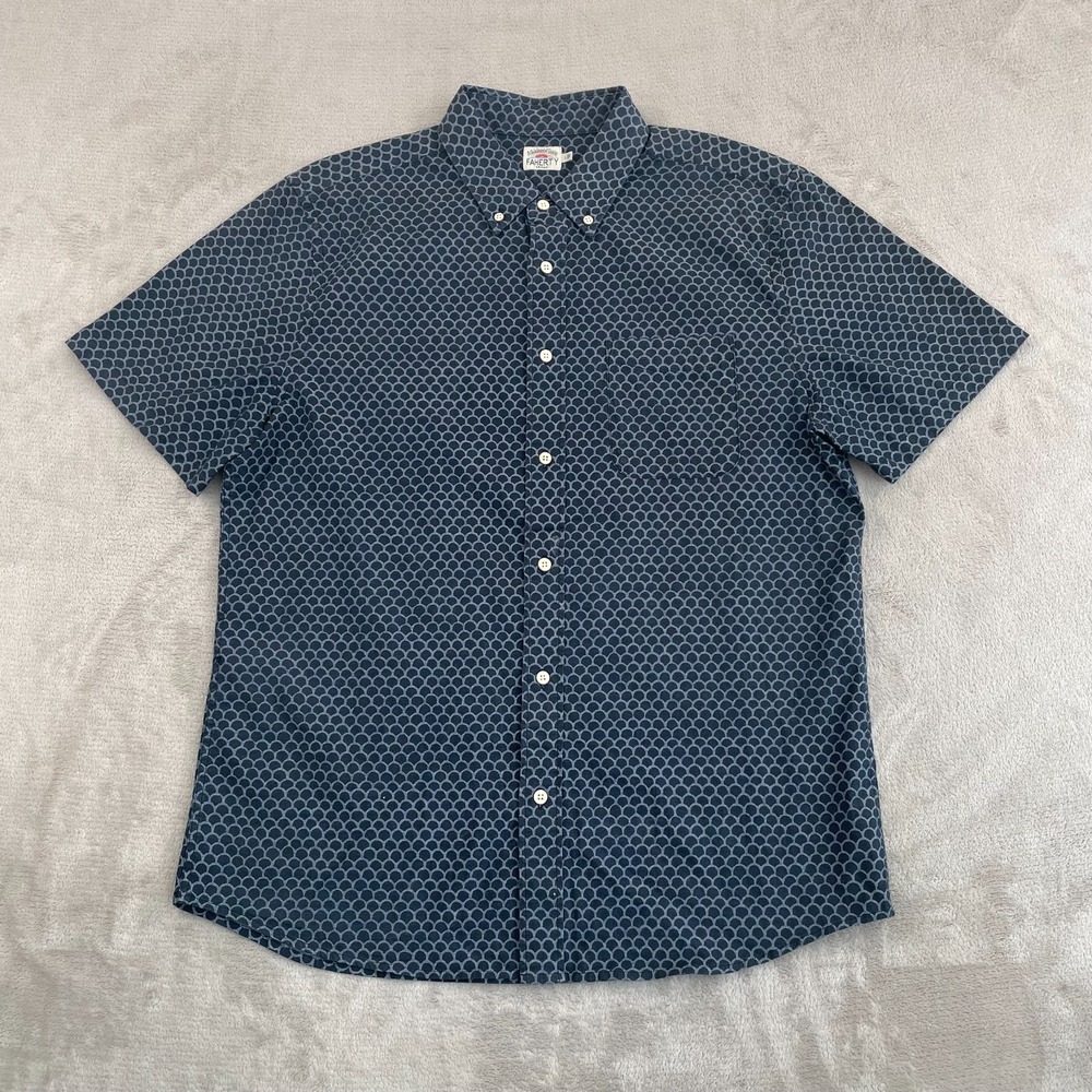 FAHERTY Playa Shirt Men Large Blue Fishscale Lightweight Stretch SS $138